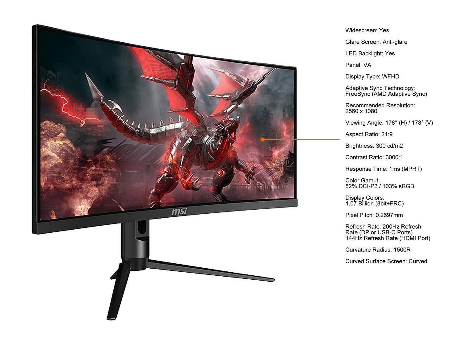 Optix MAG301CR2 30" Curved Gaming Monitor - 2560x1080, 200Hz, 1ms Response Time, FreeSync, HDMI and DisplayPort Connectivity